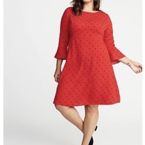 Old Navy Red fit & flare flute sleeve crepe Polka Dot Dress NWT XXL - Picture 1 of 9